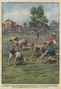 An Original Human Greyhound Race was Organized Among the Members of a Club... by Achille Beltrame