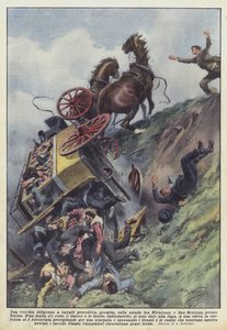 An Old Horse-Drawn Stagecoach Was Crowded on the Road Between Rivarossa and San Benigno, Near Turin by Achille Beltrame
