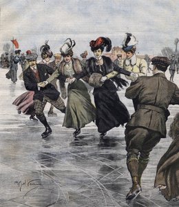 Winter Fun. Skaters (illustration by Achille Beltrame in 1907)