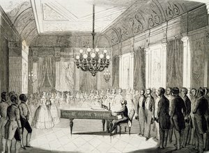 Musical evening with piano (engraving) by Achille Devéria