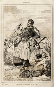An Albanian colony in Calabria (engraving by Deveria, in Italy picturesque)