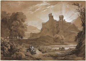 Landscape with Castle and Shepherds by Achille Etna Michallon