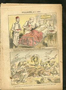 Illustration of Achille Lemot (1846-1909) in Le Pelerin, 21/02/09 - Pillages - Medical, Religion Faith, Taxation, Catholic Catholicism - Laicisation Laicite Laiques, Congregations - Vulture, Medicine, Taxpayer, Monks by Achille Lemot