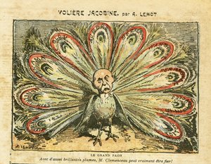 Illustration of Achille Lemot in Le Pelerin, 26/01/08 - Jacobin Aviary - Bloc des Lefts, Wine Crisis Revolt of the Winemakers, Narbonne, Beziers, Aurore (diary) - Clemenceau George, Peacock, - Animalization by Achille Lemot