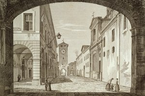 View of Castel Bolognese square in Legation of Ravenna by Achille Parboni