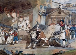 Butcher, by Achille Pinelli, watercolor drawing, Italy