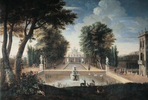 View of a Palace by Adam Frans van der (style of) Meulen