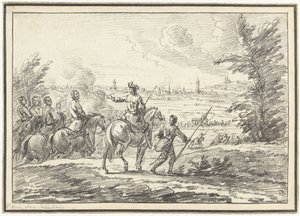 Riders on a Hill in Front of a City by Adam Frans van der Meulen (possibly)