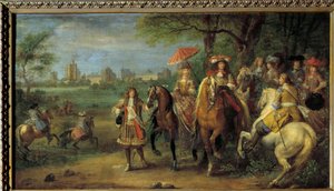 King Louis XIV and Queen Marie-Therese of Austria Walking in Front of the Castle of Vincennes
