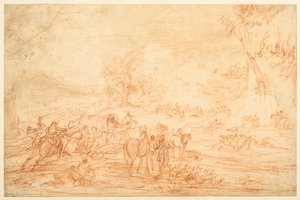 Landscape, with an Attack on a Convoy of Coaches by Adam Frans van der Meulen