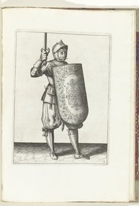 The Exercise with the Targe and Rapier: The Soldier Holds the Drawn Rapier No Higher Than His Face (No. 5), 1618 by Adam van Breen