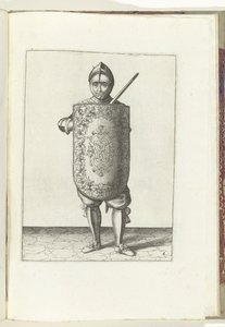 Exercise with the Targe and Rapier: The Soldier Holds the Targe in Front of the Chest and the Drawn Rapier Against the Left Shoulder (No. 6), 1618 by Adam van Breen