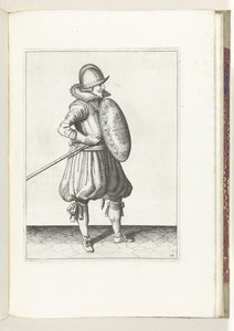 The exercise with shield and pike: the soldier brings the pike into position to drag in two movements, second movement (no. 14), 1618 by Adam van Breen