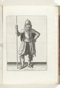 Exercise with Shield and Spear: The Soldier at Rest with the Spear in Hand and the Shield on the Back (no. 1), 1618 by Adam van Breen