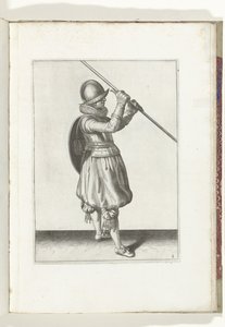 The Exercise with Shield and Pike: The Soldier with the Pike Diagonally in Both Hands and the Shield on the Back (No. 2), 1618 by Adam van Breen
