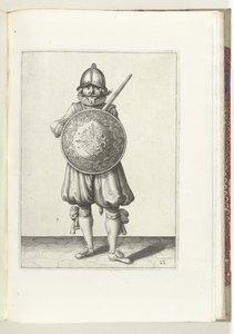 The Exercise with Shield and Pike: The Soldier Standing at Rest with His Rapier Resting on the Left Shoulder Behind the Shield, 1618 by Adam van Breen
