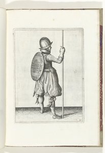 The Exercise with Shield and Pike: The Soldier Standing with the Pike Resting on the Ground Next to the Right Foot (No. 30), 1618 by Adam van Breen
