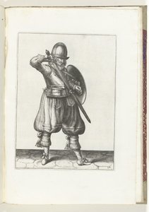 The Exercise with Shield and Spear: The Soldier Sheathes His Rapier (No. 24), 1618 by Adam van Breen