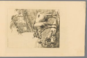Shepherdess with a Ram, a Goat, and a Cow by a Ruin by Adam von Bartsch