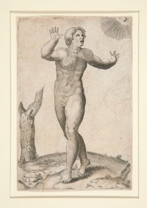 A Nude Man Who is Frightened by Seeing the Moon and the Sun in the Sky at the Same Time by Adamo Scultori