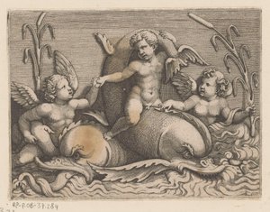 Three Putti with Dolphins by Adamo Scultori