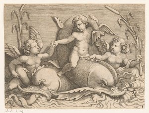 Three Putti with Dolphins by Adamo Scultori