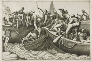 Fishermen Catching a Sea Monster by Adamo Scultori