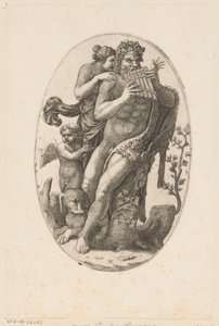 Satyr with Pan Flute and a Nymph by Adamo Scultori