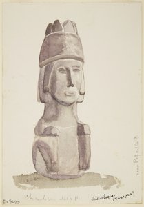 2 ft high stone statue of a human head from Chicualoque, Near Papantla by Adela Breton