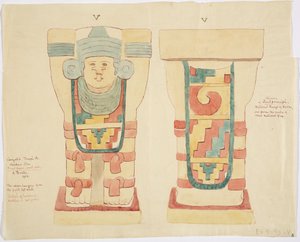 Caryatid from the outer chamber, Upper Temple of the Jaguars (Temple A), ball court, Chichen Itza by Adela Breton