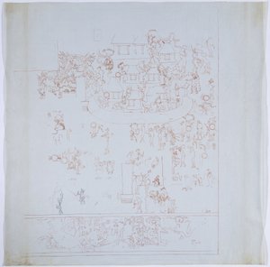 Copy of a Complete Mural from West Wall, Upper Temple of the Jaguars, Chichen Itza, Mexico (detail) by Adela Breton