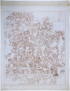 Copy of a mural painting, Upper Temple of the Jaguars, South End, West Wall, Upper Temple of the Jaguars, Chichen Itza, Mexico