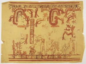 Design from a pot Belize (formerly British Honduras) Design includes human figures and feathered serpents by Adela Breton
