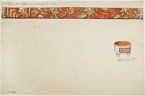 Inner Border of a Tripod Vase (which depicts grotesque figures) and a White Pot with Designs Contained in Rectangles by Adela Breton