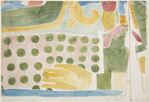 Painting of part of a mural depicting human sacrifice from over the inner door, inner chamber, Upper Temple of the Jaguars, Chichen Itza by Adela Breton