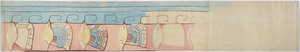 Painting of the upper register of the stucco frieze at Acanceh, Mexico