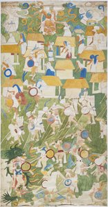 Tracing of a mural painting from the southern panel of the west wall, Upper Temple of the Jaguars, Chichen Itza, Mexico by Adela Breton