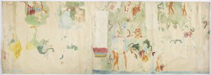 Tracing of a wall painting from north panel, west wall, Upper temple of the Jaguars, Chichen Itza, Mexico by Adela Breton