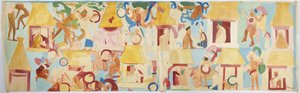 Tracing of a wall painting from south wall, inner chamber, Upper Temple of the Jaguars, Great Ball Court at Chichen Itza, Mexico by Adela Breton