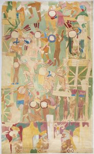 Tracing of a wall painting from south wall, inner chamber, Upper Temple of the Jaguars, Great Ball Court at Chichen Itza, Mexico by Adela Breton