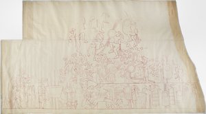 Tracing of a wall painting from the south vault ceiling, Upper Temple of the Jaguars, Chichen Itza, Mexico