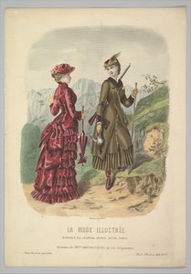 A Lady in a Hunting Costume with a Lady in Walking Costume on a Mountain Path from La Mode..., 1881 by Adèle Anaïs Colin