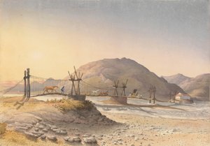 Suspension Bridge of Hide Thongs (Repaired with Chain) over the Maypu, Five Leagues South of Santiago, Chile, January 11th 1851 by Admiral Sir Edward Gennys Fanshawe