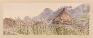 Village and Head House of the Segu Tribe or On the Manuk or Segur River from West Indies, North American and Borneo Scrapbook by Admiral Sir Edward Gennys Fanshawe