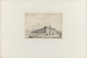 View of the Stock Exchange Building in Rotterdam, 1854 (series title: The Society for the Promotion of Music, its Music Festival and the City of Rotterdam. Memory of the Year 1854) by Adolf Carel Nunnink