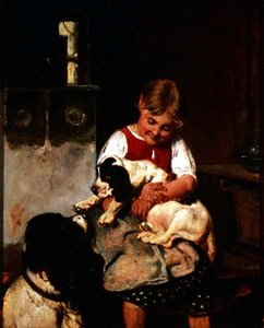 Young Girl with Puppy by Adolf Eberle