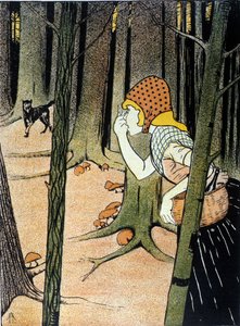 Little Red Riding Hood. Tale of Brothers Jacob Grimm and Wilhelm Grimm. Illustration by Adolf Hofer
