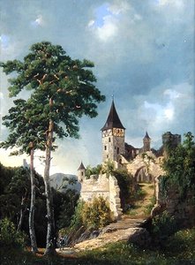 Castle in the Mountains by Adolf Rudolf Holtzhaub