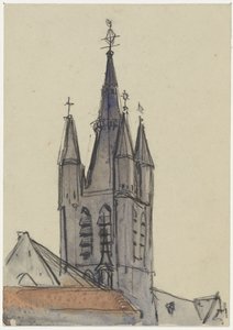 Tower of the Old Church in Delft by Adolf le Comte