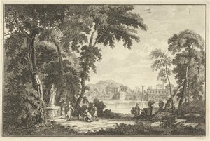 Arcadian River Landscape with Figures Worshipping a Statue (Italian and German Landscapes)